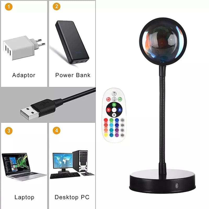 15 in 1 Rainbow Sunset Lamp, Led Projector Night Light, Rgb Controllable 360° Rotated Romantic Visual, Almunium Lens Sunset Projection Lamp, Wall Decoration USB Operate Rainbow Sunset Projector Lamp 15 in 1 Rainbow Sunset Lamp, Led Projector Night Light, Rgb Controllable 360° Rotated Romantic Visual, Almunium Lens Sunset Projection Lamp, Wall Decoration USB Operate Rainbow Sunset Projector Lamp